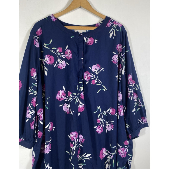 Woman Within Tunic Top 22/24 1X Blue Purple Floral Blouse Romantic Cottagecore - Picture 6 of 11